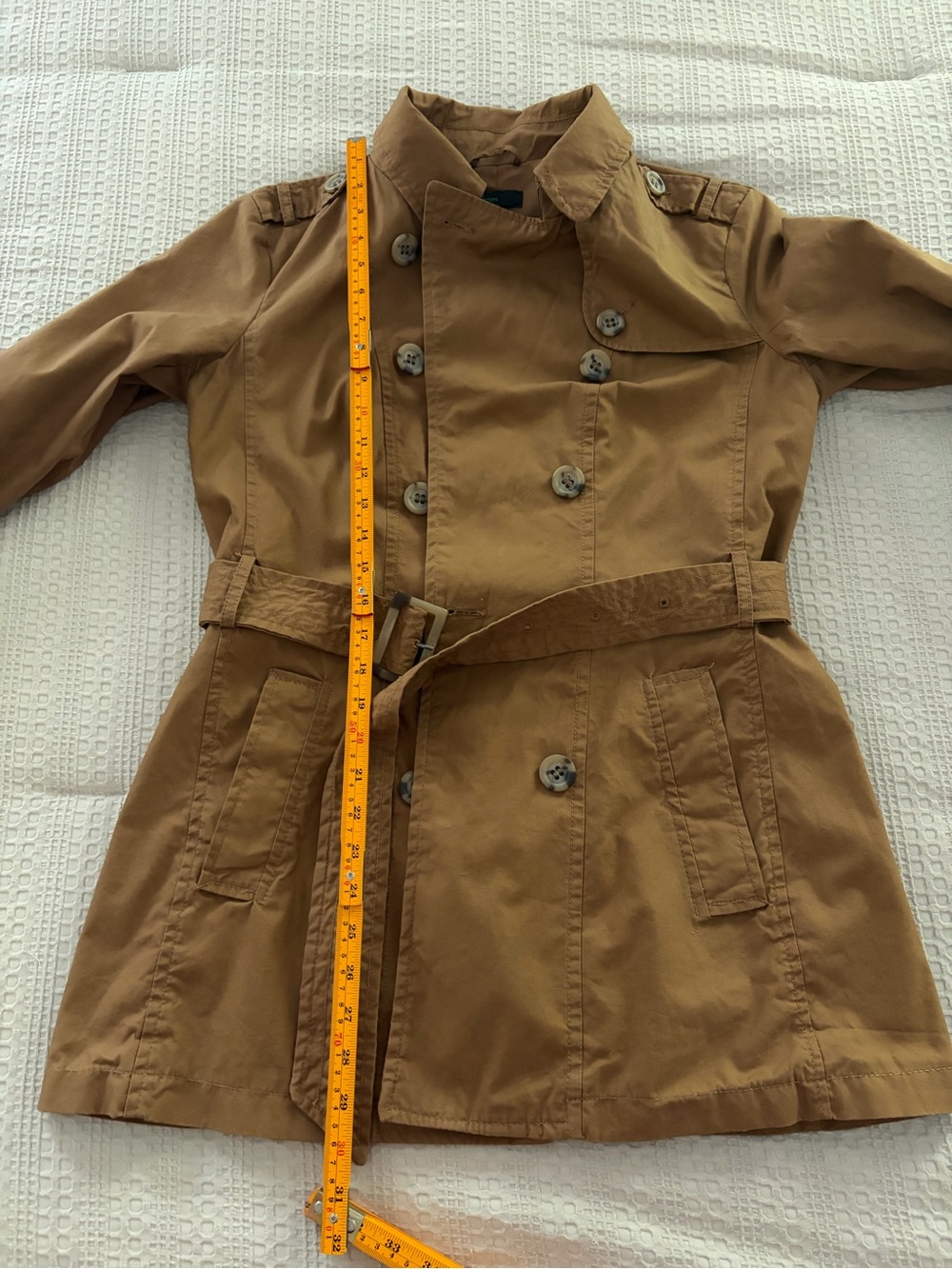 Stile Benetton Vintage Camel Double-Breasted Belted Trench Coat L Dark Academia - Picture 12 of 15